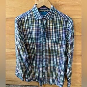 TOMMY BAHAMA MEN’S 100% LINEN MULTI-COLOR CHECK BUTTON DOWN SHIRT